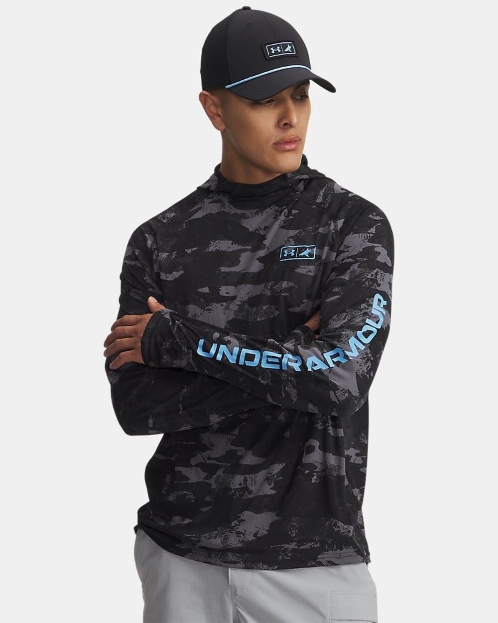 Under Armour BtHxFish Elite Camo Hooded Fishing T-Shirt XL BlacktipH 6013081